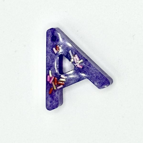 Resin Keyring Letter "A" [purple sprinkles]