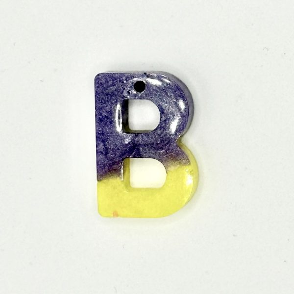 Resin Keyring Letter "B" [metalic purple & yellow]